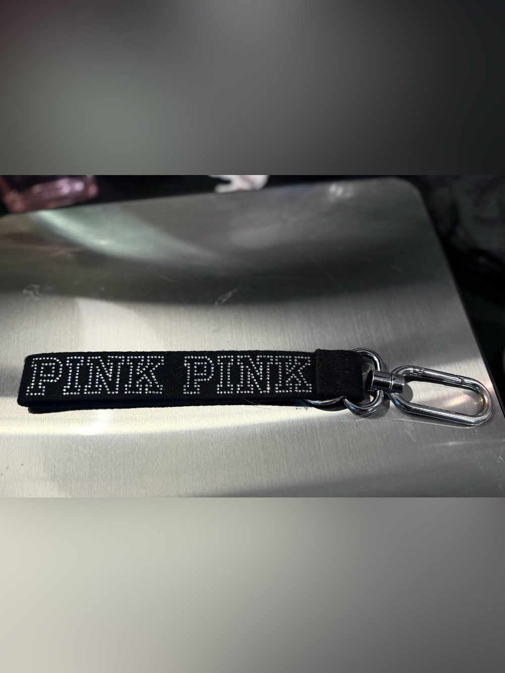 PINK victoria’s Secret Embellished Black Keychain Strap wristlet bling